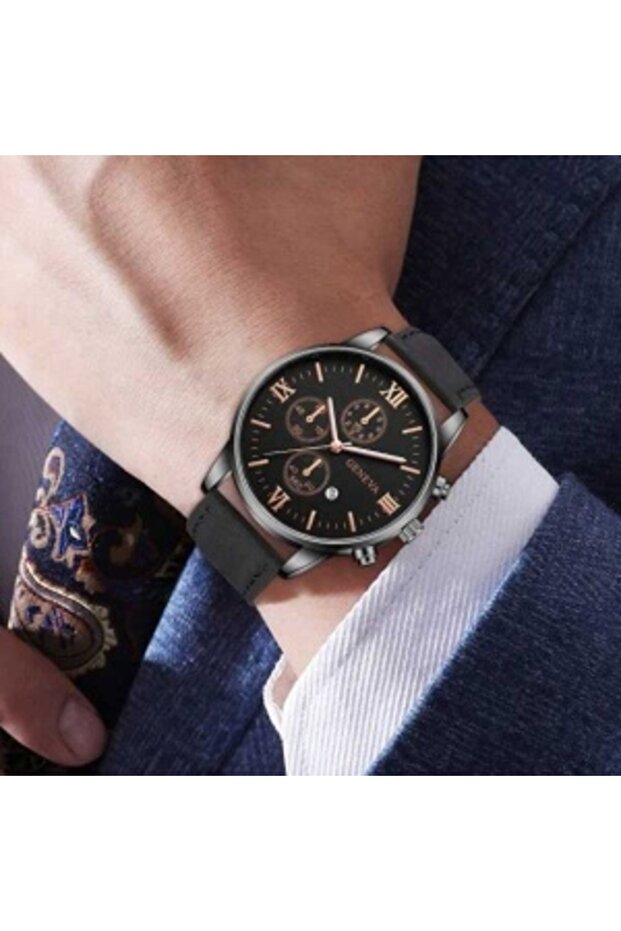 Set ceas bărbătesc și brățări negre - 3