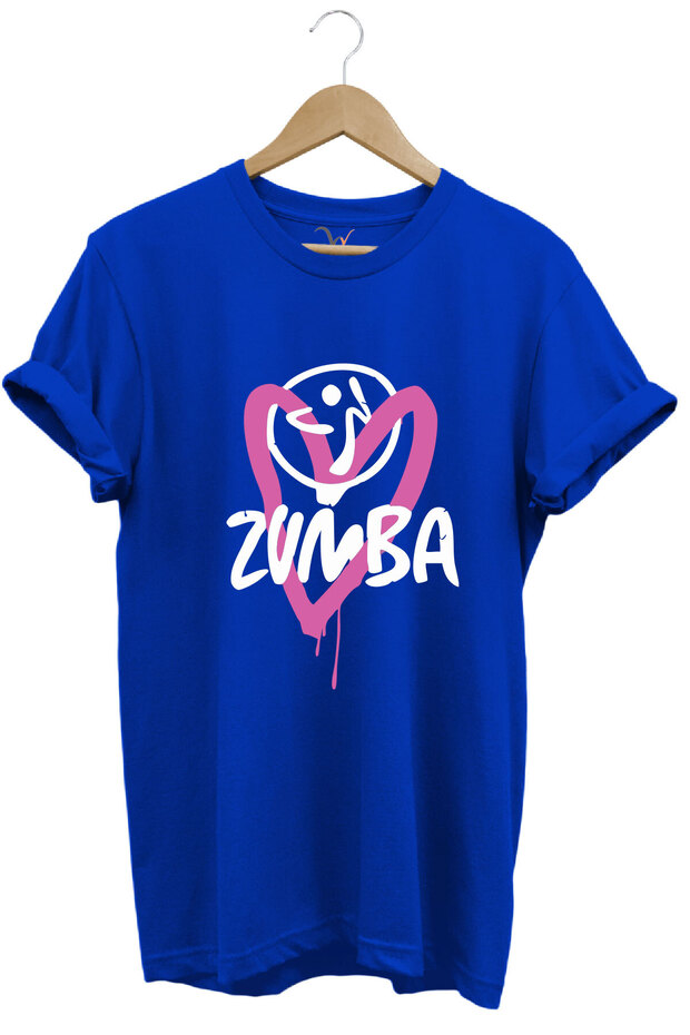 Zumba Fitness Kalp Printed 100% Cotton Regular Fit Crew Neck T-Shirt