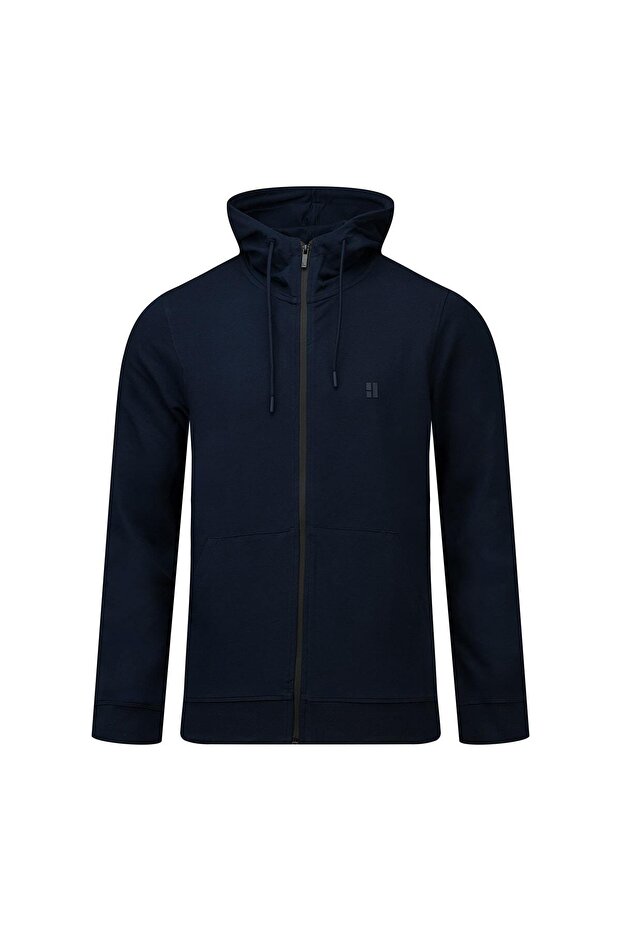 Navy Blue Regular Fit Cotton Hooded Sweatshirt