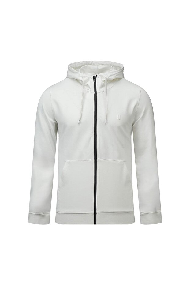 Beyaz Regular Fit Pamuklu Kapüşonlu Sweatshirt - 1