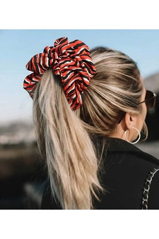 1 Piece Women's Red Patterned Satin Hair Elastic Hair Tie/Hair Accessory