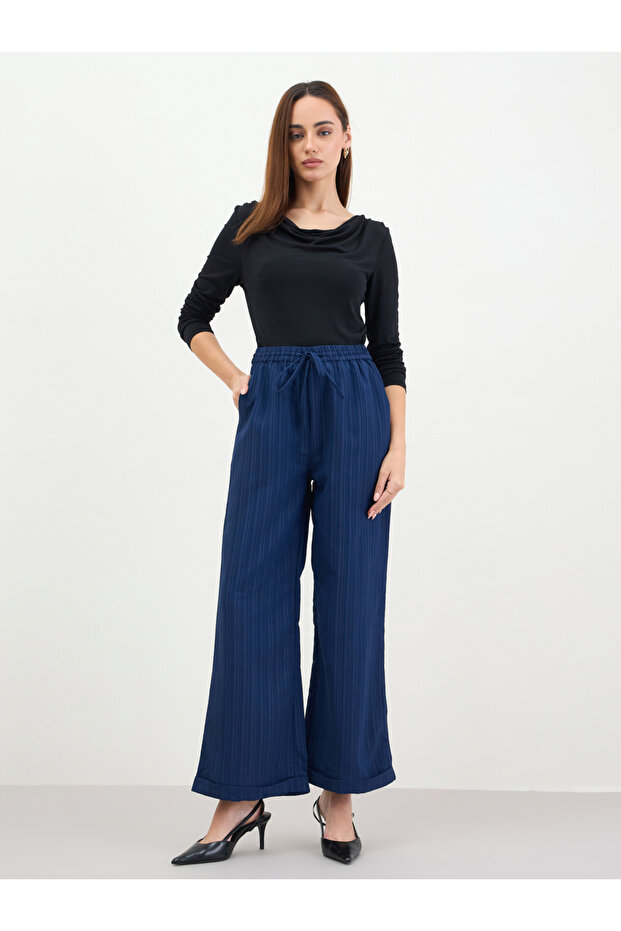 Women Navy Blue Wide Leg Trousers