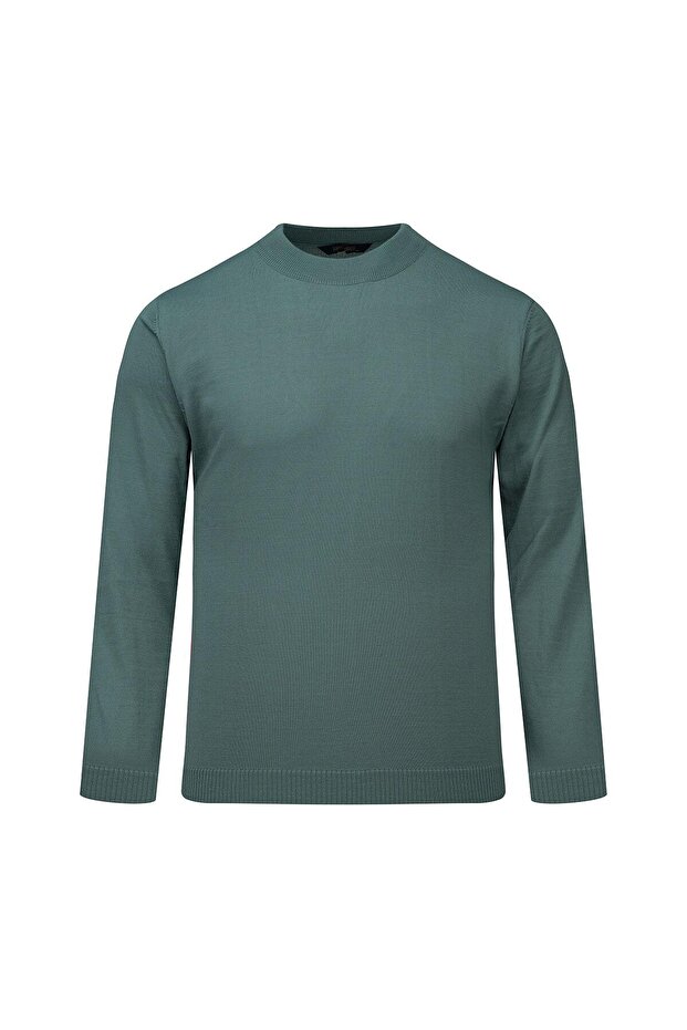 Turquoise Regular Fit Half Turtleneck Wool Sweater