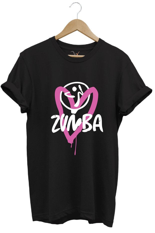 Zumba Fitness Kalp Printed 100% Cotton Regular Fit Crew Neck T-Shirt