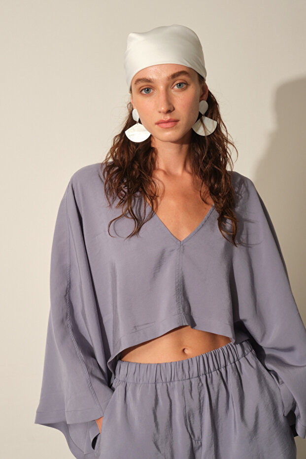 Yarasa Kol Crop Bluz - 3
