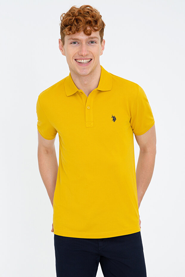 Men's Dark Yellow Polo Collar Basic T-Shirt 50232303-Vr094