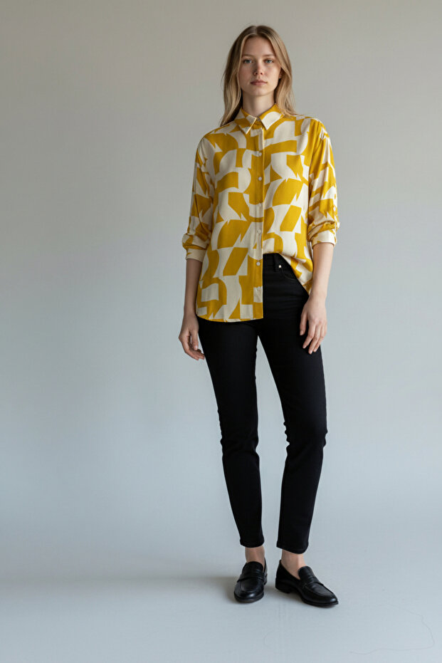 Kadın Parlak Dokulu Basic Gömlek - 4