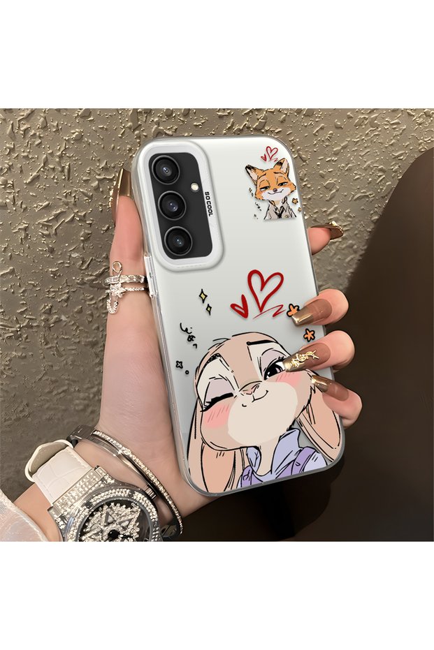 Samsung Galaxy S23 Fe Compatible Heart-Themed Fox and Rabbit Printed Case, Matching Cover for Friends and Couples