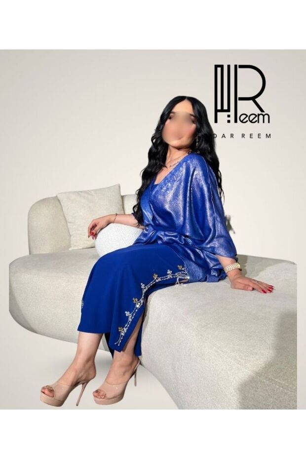 فستان Dar reemالأزرق الملكي بالشيفون اللامع