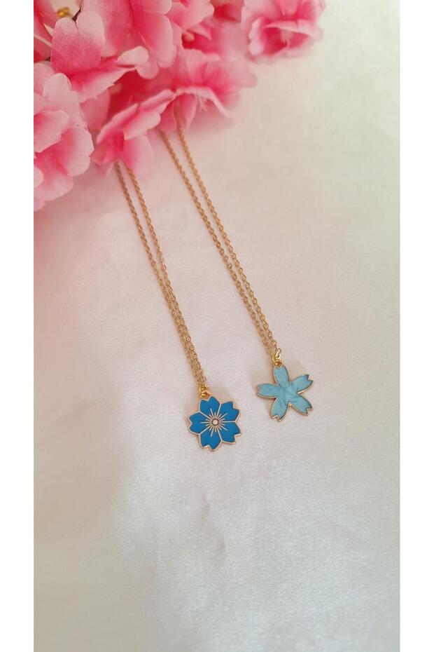 2-Pack Flower Necklace Blue Flower Necklace Bff Friendship Necklace