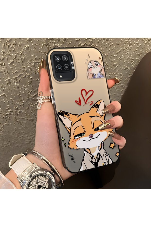Samsung Galaxy A12/M12 Compatible Heart-Themed Fox Rabbit Printed Case, Friend and Couple