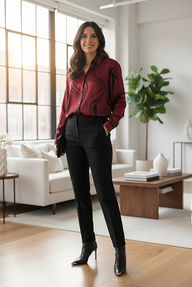 Kadın Parlak Dokulu Basic Gömlek - 3