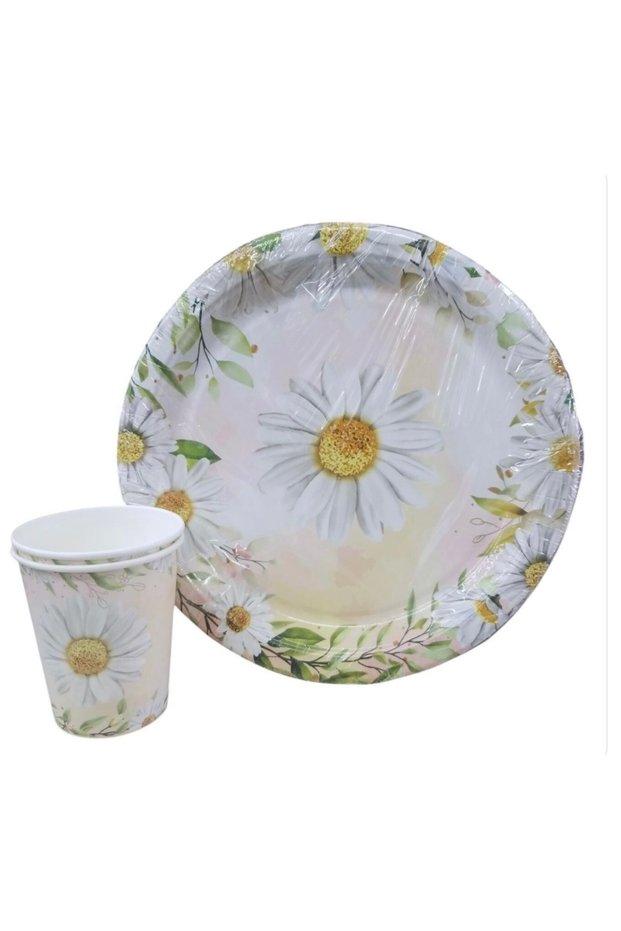 Party Daisy Patterned 8 Plates and 8 Cups Set