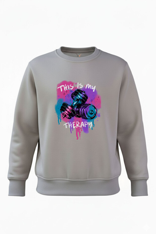 This Is My Therapy Gym Sporcu Fitness Dambıl %100 Cotton Regular Fit Crew Neck 3 Thread Sweatshirt
