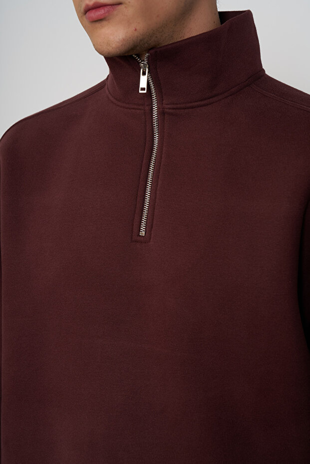 Fermuarlı Dik Yaka Oversize Sweatshirt - 3