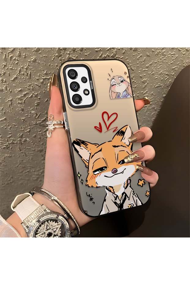 Samsung Galaxy A73 Compatible Heart-Themed Fox Rabbit Printed Case, Friend and Couple Matching Cover