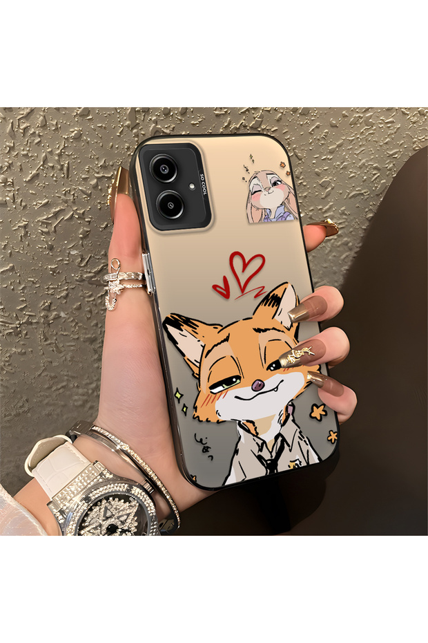 Samsung Galaxy A06 4G/5G Compatible Heart-Themed Fox Rabbit Printed Case, Friend and Couple