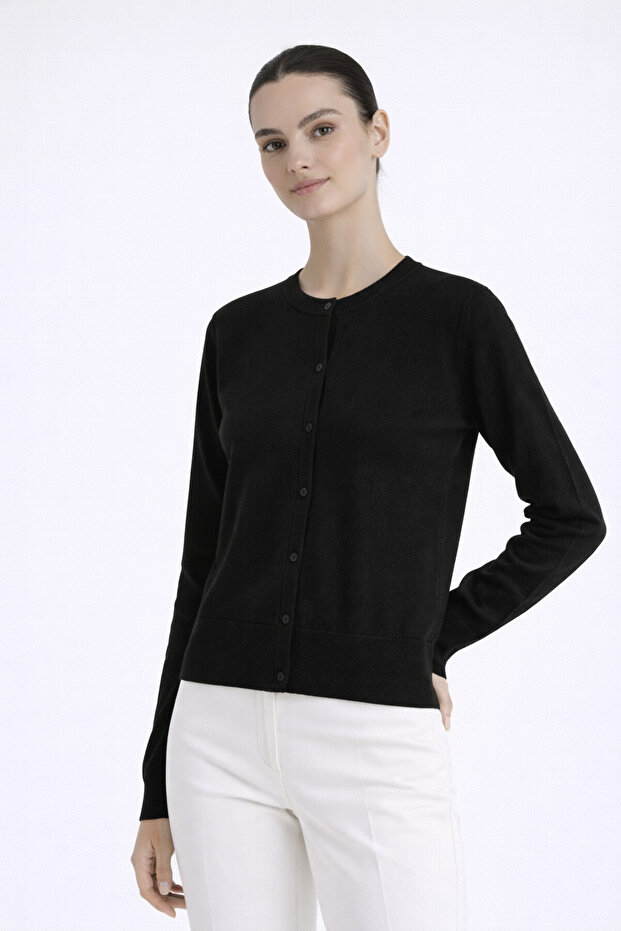 Black Crew Neck Women's Cardigan