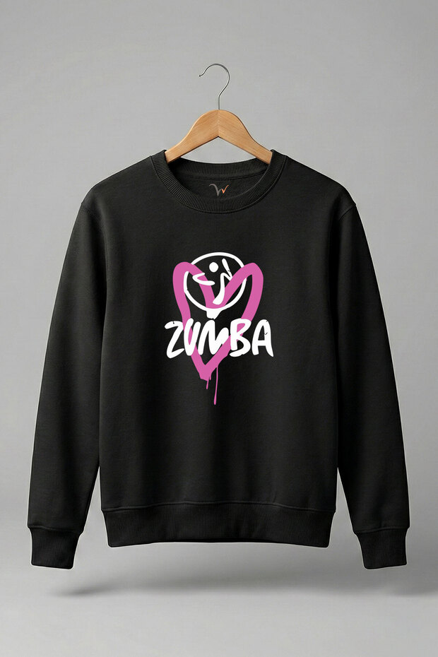 Zumba Fitness Kalp Printed 100% Cotton Regular Fit Crew Neck 3 Thread Winter Sweatshirt