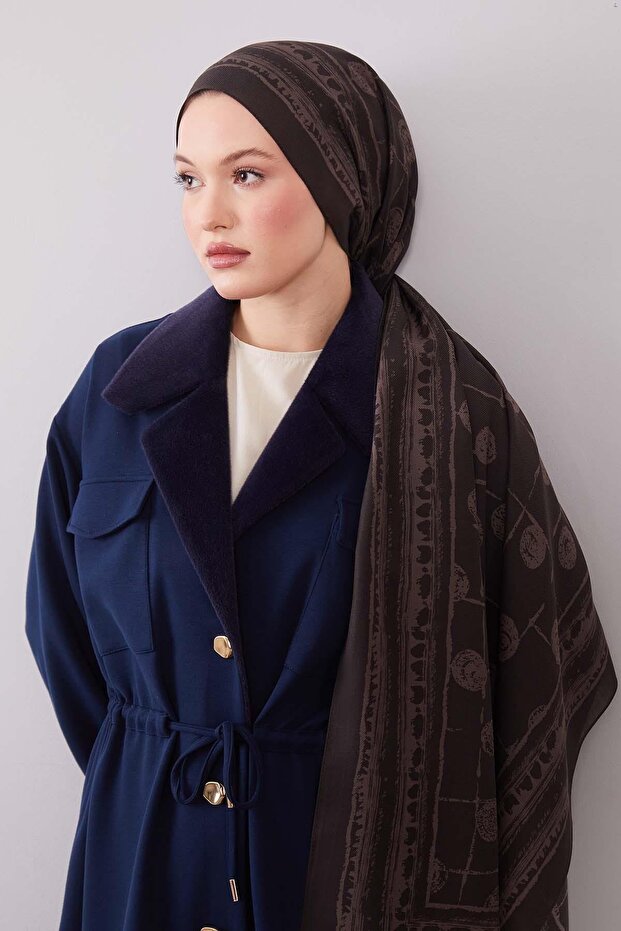 شال حرير صوفي منقوش مستدير مدخن - 3
