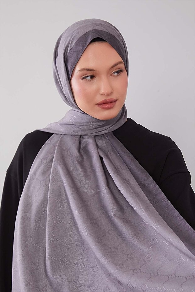 Antrasit Petek İşlemeli Monogram Şal - 1