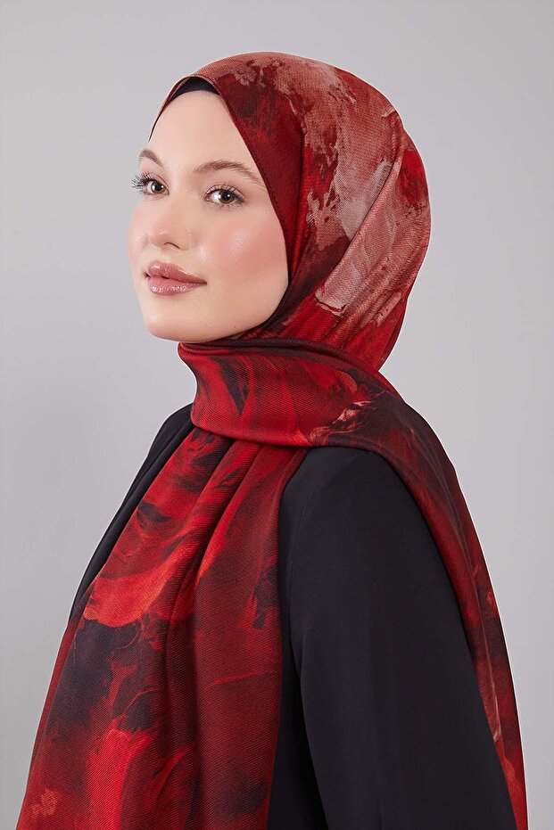شال حريري من الصوف بنمط تجريدي أحمر - 3