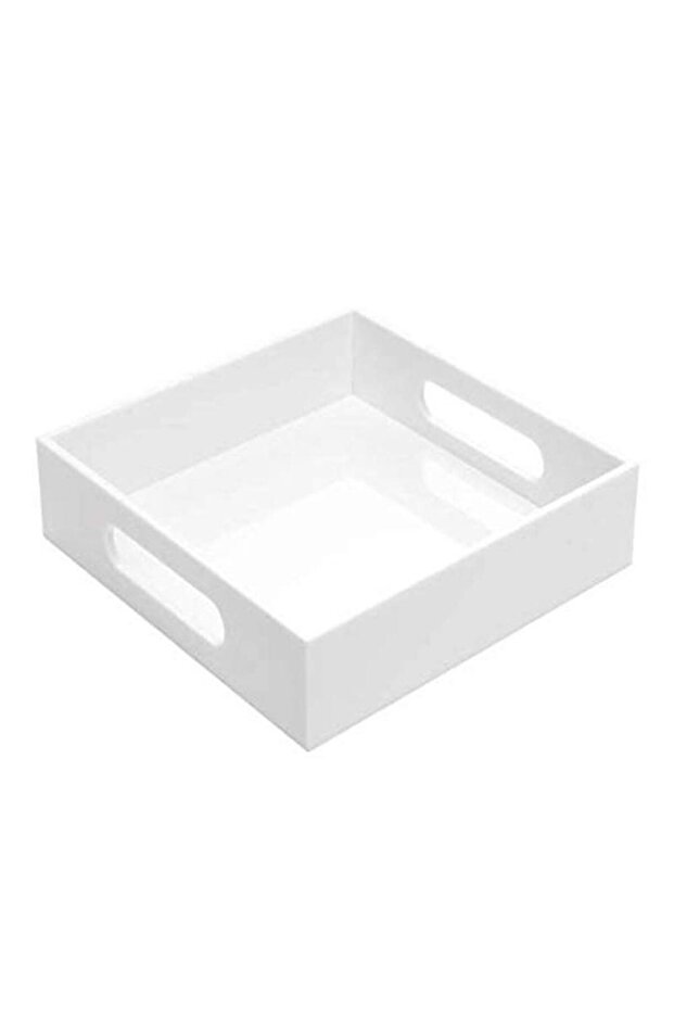 Glossy White Sturdy Acrylic Serving Tray with Handles