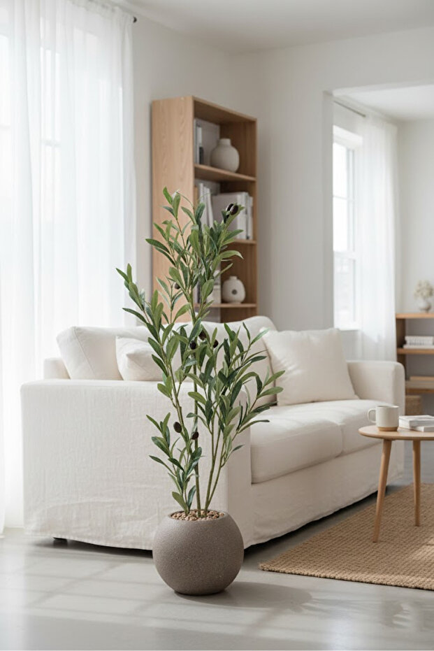 Artificial olive tree with plastic stand, 85 cm high - 1