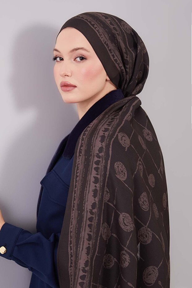 شال حرير صوفي منقوش مستدير مدخن - 2