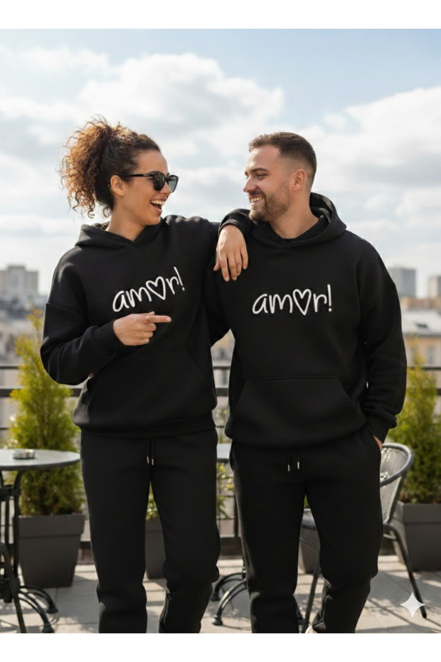Sevgili Kombini Amor Printed Lower and Upper Hooded Oversized Tracksuit (the Price Is for 2 Sets)