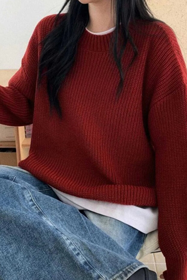 Women's Comfortable Oversized Patterned Sleeve Patterned Knitwear Loose Sweater