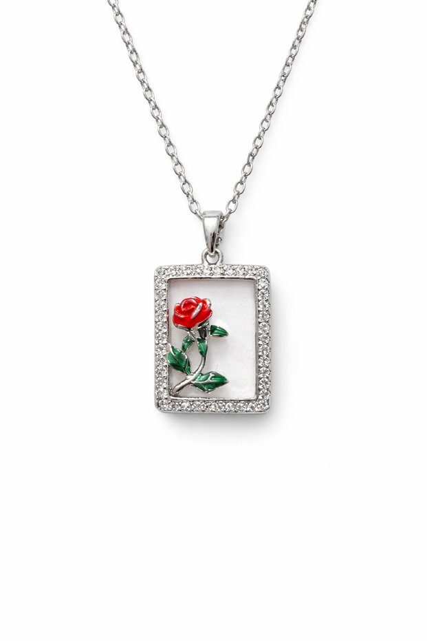 Rose Detailed Silver Color Women's Necklace