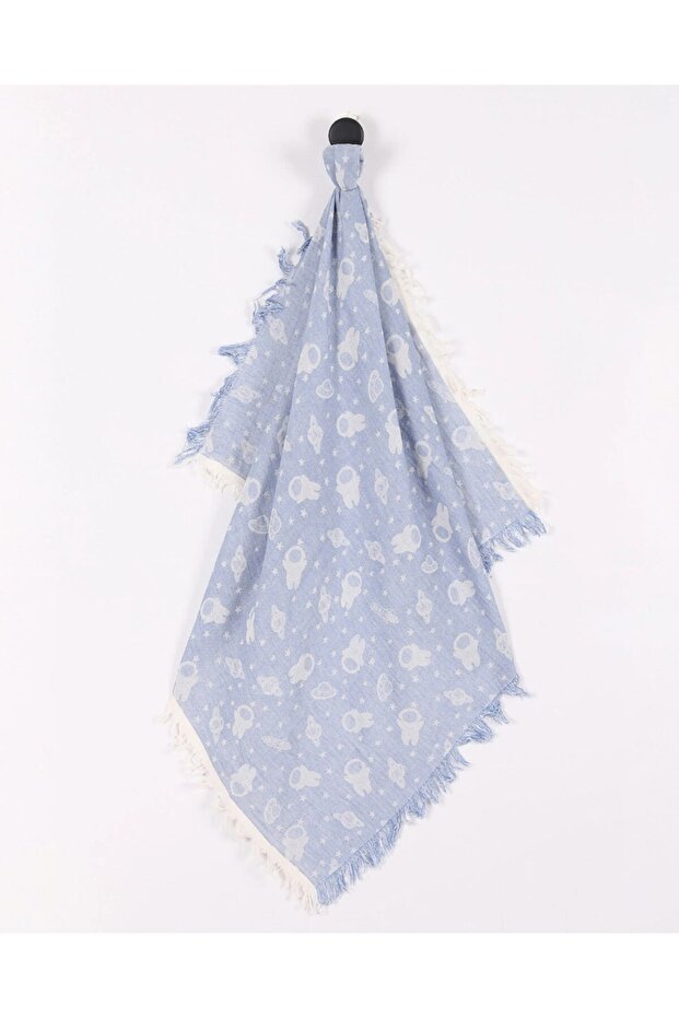 Astranot Printed Single Layer 110X90 cm Luxurious Muslin Blanket with Fringes