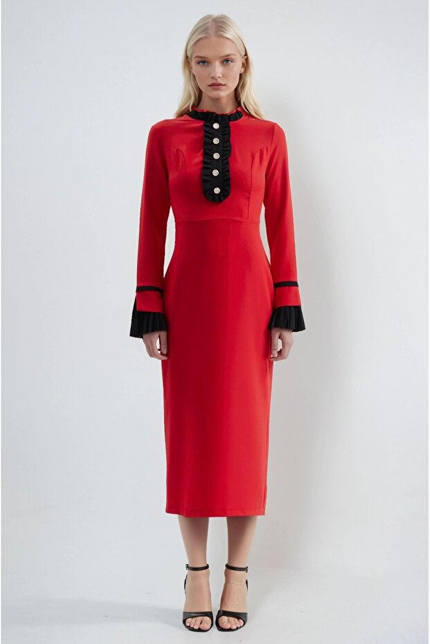 Midi dress with ruffled sleeves and neckline 2961