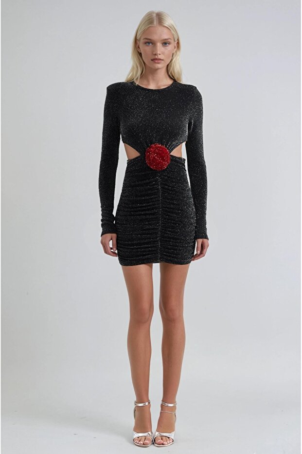 Backless Dress with Shiny Fabric and Brooches 2991