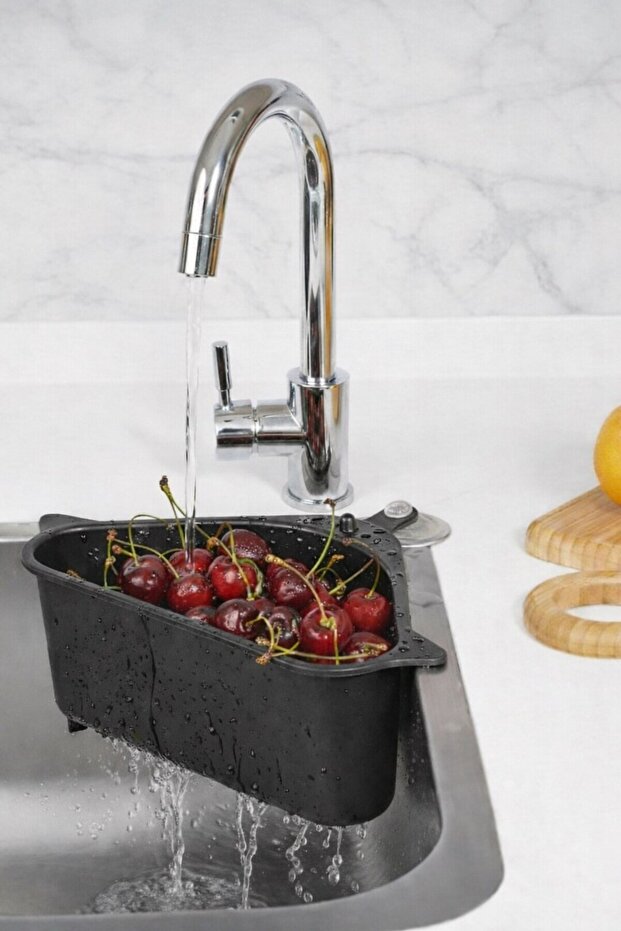 Triangular Sink Strainer with Suction Cup Kitchen Sink Corner Strainer Black - 1