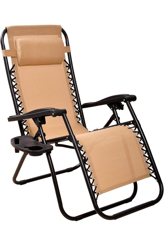 Adjustable Zero Gravity Lounge Chair Recliners for Patio, Pool with Cup Holder (Beige)