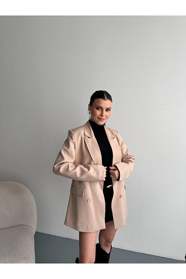 4 Button Detailed Long Blazer Jacket - 1