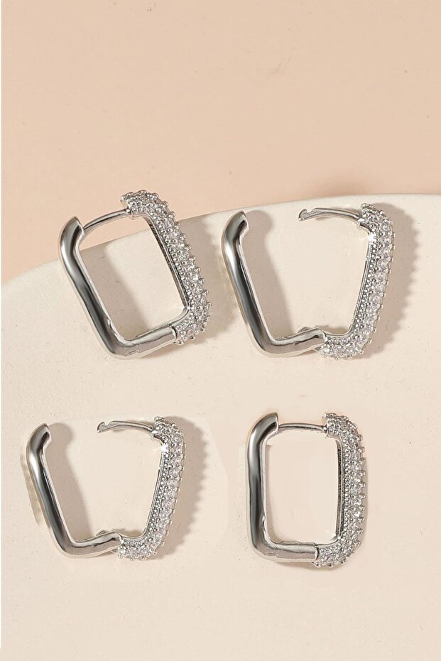 طقم أقراط مستطيلة الشكل مرصعة بالأحجار - 4 قطع - 5