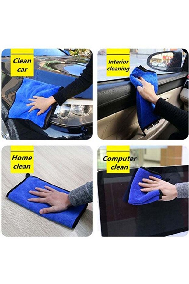 طقم مناشف تنظيف السيارات من الألياف الدقيقة مكون من 3 قطع - 1