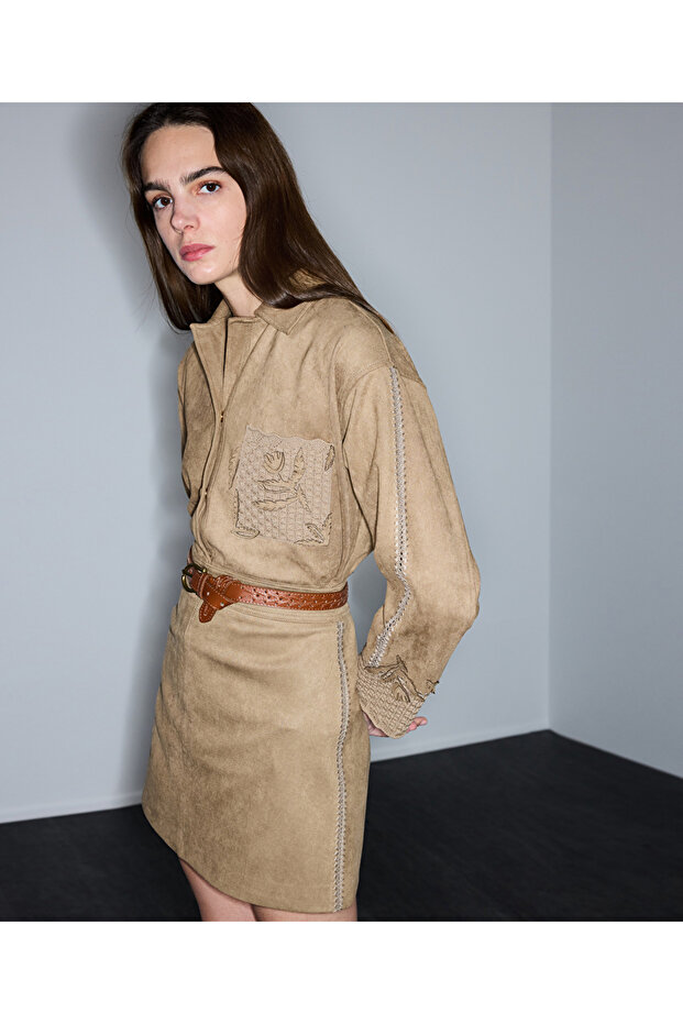 Süet görünümlü mini etek - 5