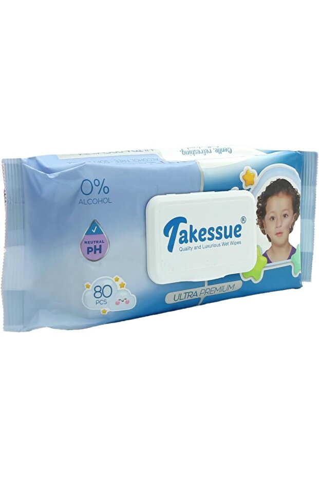 Takessue Ultra Premium Baby Wet Wipes 80 Pcs Alcohol Free Natural PH Balanced Soft & Gentle for Sens