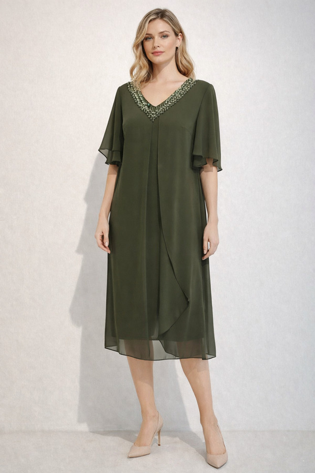 Rochie midi brodata cu margele - 1