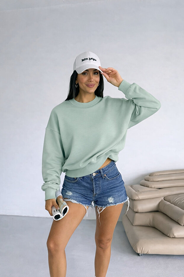 Mint Green 2 Thread O Oversized Basic Sweatshirt - 3