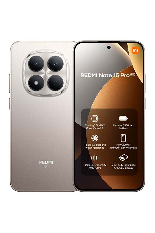 ريدمي نوت 15 برو 5G ثنائي الشريحة، لون تيتانيوم، ذاكرة وصول عشوائي 8 جيجابايت، سعة تخزين 256 جيجابايت، يدعم شبكة الجيل الخامس 5G