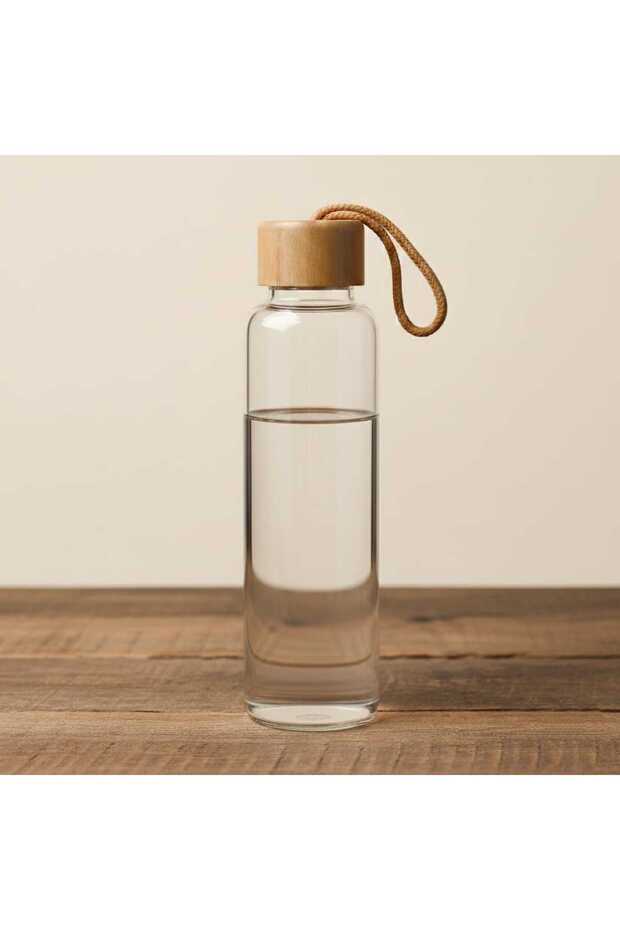 Bambu kapaklı cam şişe matara - 1