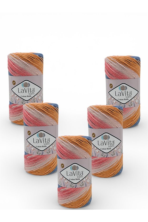 Cotton Batik Hand Knitting Yarn 60% Cotton 40% Acrylic 500Gr 5 Pcs (Cb23 Peony)