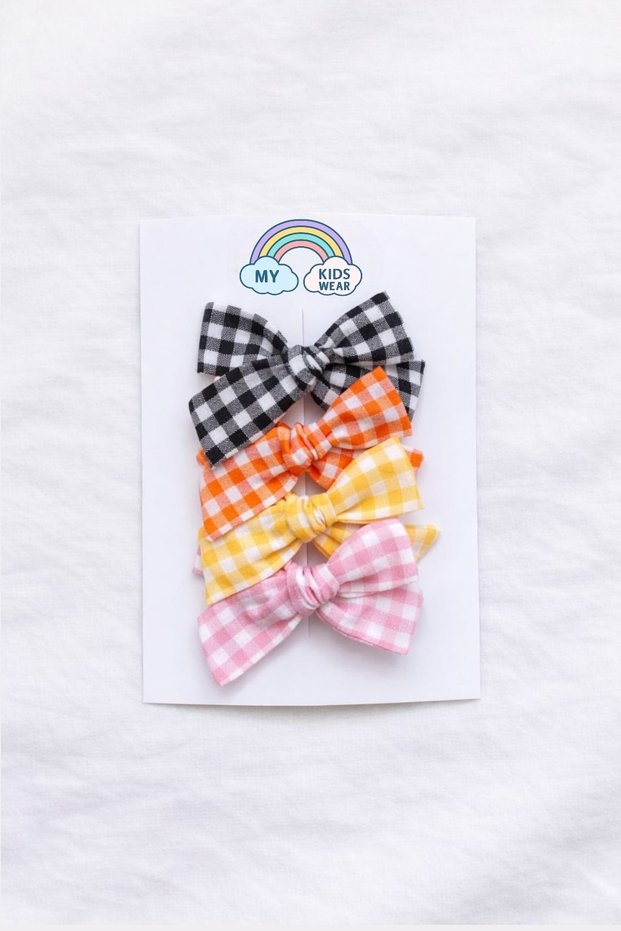 Girl's Handmade Colorful Plaid Bow Girl's Buckle Set (4 Pieces) 12369
