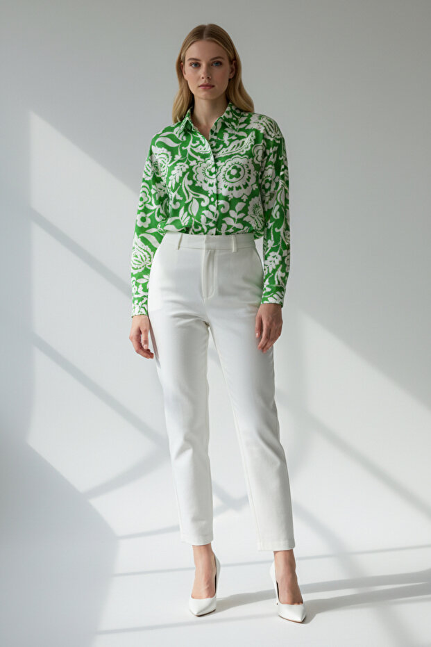 Kadın Uzun Kollu Desenli Basic Gömlek - 4