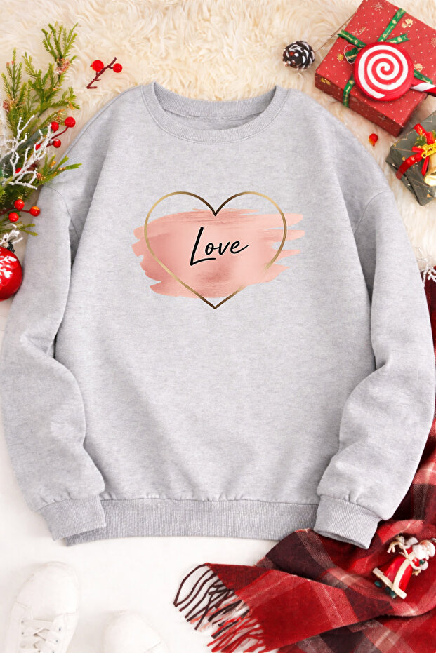 Unisex Oversized Cotton Printed Sweatshirt Heart Love
